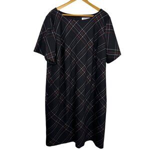Kasper Black Plaid Career Sheath Dress Sz 22W Midi Red White Classic Preppy EUC